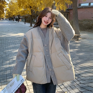 现货：冬装新款时尚设计款毛呢拼色羽绒服2C135-5011P275K418图片