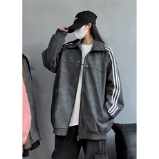 HT116-P65皮衣外套女2025秋季新款美式复古简约潮牌痞帅宽松，男装T恤，电商B323A