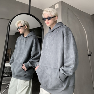 港风大码刺绣麂皮绒袋鼠兜套头连帽卫衣男 XZ213-JPR204-P45控68图片
