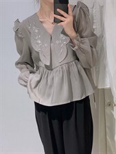 娃娃领刺绣小衫，其它，驿谷