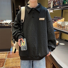 高品质秋款男卫衣POLO领条纹拼接夹克贴标外套WY19P45，男装卫衣，星座1013-1
