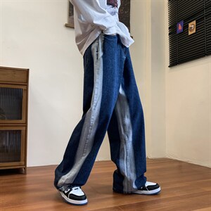 牛仔裤男潮牌直筒宽松阔腿潮流百搭韩版高街港风裤子N0191-P40图片