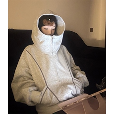 抖音得物高品质秋冬美式高街重磅结构辑明线纹理连帽卫衣外套W111，女装短外套，电商A486-1
