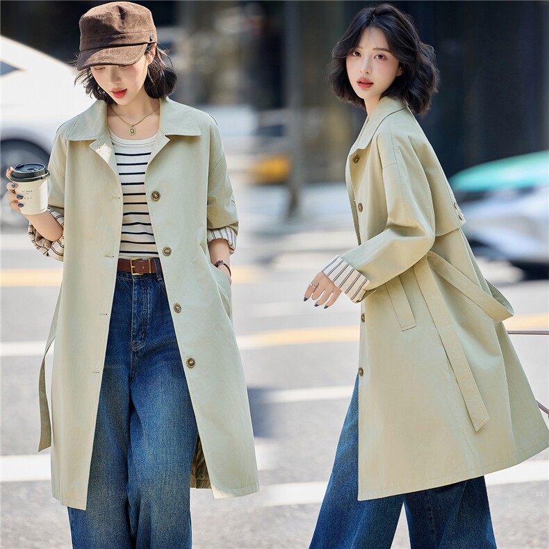 中长款风衣外套女2025秋季新款韩版宽松休闲气质高级感大衣，女装风衣，美沁