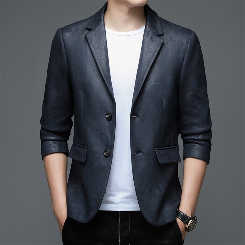 2023秋冬新款男士免烫鹿皮绒皮西服中年商务休闲男装保暖外套，男装皮衣，电商B212（原钱塘6029）