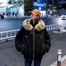现货重磅boxy短款棉衣座山雕大毛毛领男女棉服水洗工装厚外套，男装棉衣，电商A486