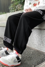 2024秋冬新款港风撞色字母印花宽松束脚休闲裤运动裤K231-P45，男装休闲裤，星座914-3