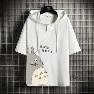 LD54150-P45 连帽短袖t恤男大码胖子带帽五分袖中袖 网格挂拍图片
