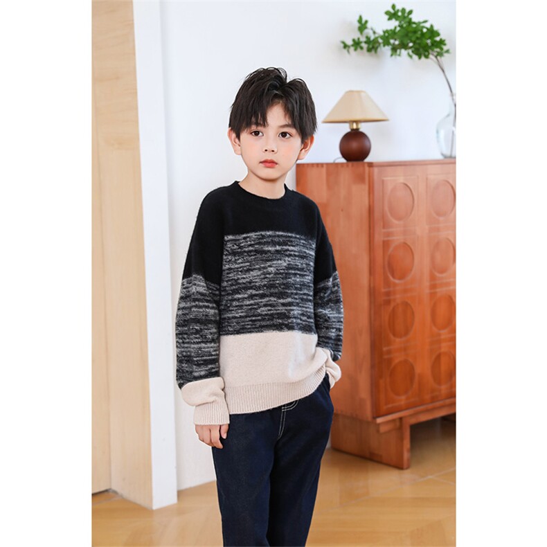 2024秋冬新款安迪绒童装五针花纱撞色圆领，童装卫衣/绒衫，绒颖羊绒