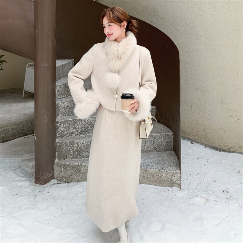 有货 呢料羽绒服两件套套装 真狐狸毛+90羽绒，2583-P405，控598图片