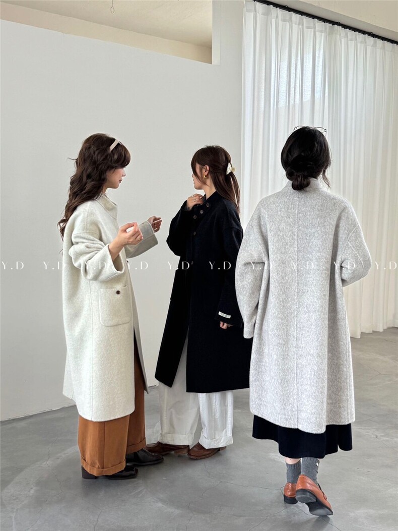 冬上新！韩版宽松显瘦百搭立领设计款2025冬新款羊毛,女装双面呢大衣,依嘟服饰