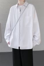 衬衫男秋季新款港风宽松纯色口袋款长袖衬衣CS151-P30，男装衬衫，星座214-3