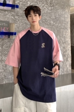 港风插肩袖设计T恤男大码S立体贴标短袖T恤男DT8767P28控49，男装T恤，星座226-1