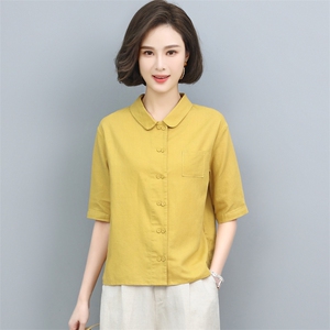 棉麻衬衫女夏季薄款2024年新款复古宽松中年妈妈气质休闲亚麻上衣图片