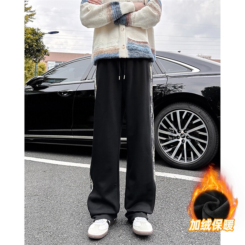 A178-XK60023JR-P40加绒美式直筒休闲卫裤三条杠长裤青少年裤子,男装休闲裤,电商A178