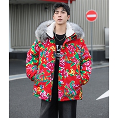 Q2情侣羊羔毛大毛领男女棉衣棉服新中式团队表演出汉服保暖防寒潮，男装棉衣，星座115A(原星座507）