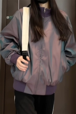 JK5023/P70春装新款炫彩缎面飞行夹克男女美式潮短款外套宽松上衣，男装夹克，电商A141