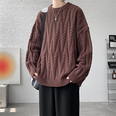 8XL-M麻花毛衣男宽松大码慵懒风情侣圆领针织衫线衣外套MY1512P65，男装针织衫/毛衣，电商B238