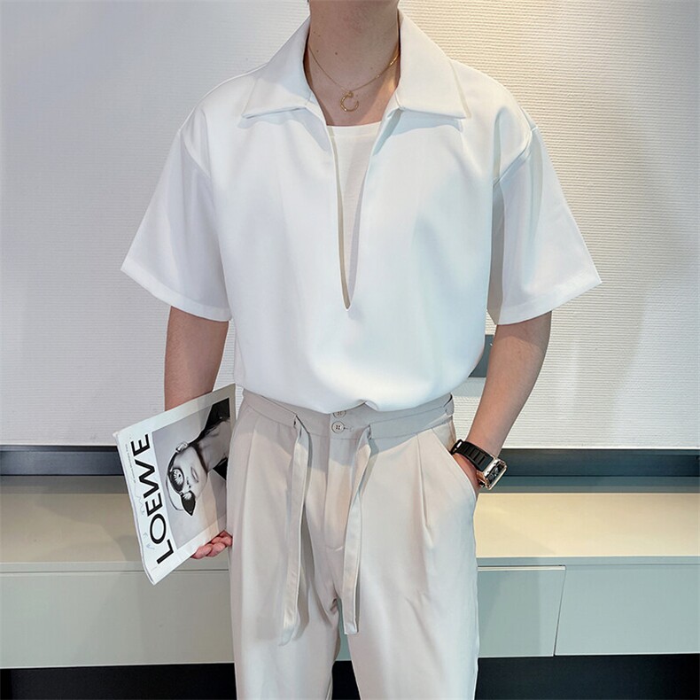 夏季新款轻奢免烫假两件短袖衬衫痞帅简约发型师白衬衣CS889-P65,男装T恤,电商B267