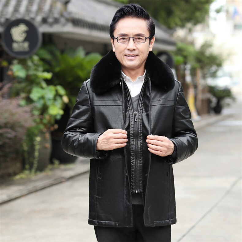 88A8/爸爸冬季皮衣中老年中长款毛领皮外套大码保暖中老年男,男装皮衣,星座1216（原钱塘722）