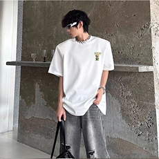 抖音得物供货210克现货宽松纯棉美式潮牌印花落肩袖纯棉T恤AT2151，男装T恤，电商A443