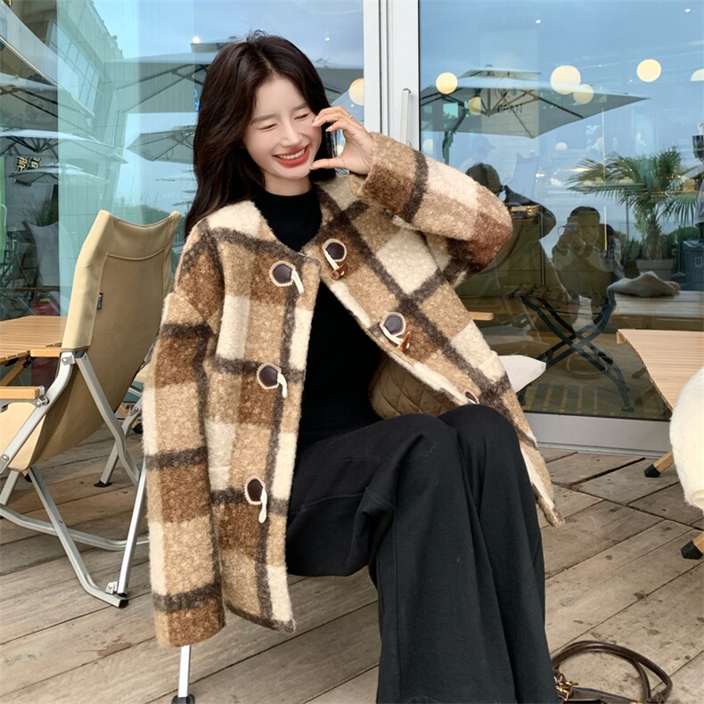 格纹毛呢外套8882P225K338,女装毛呢外套,2C201