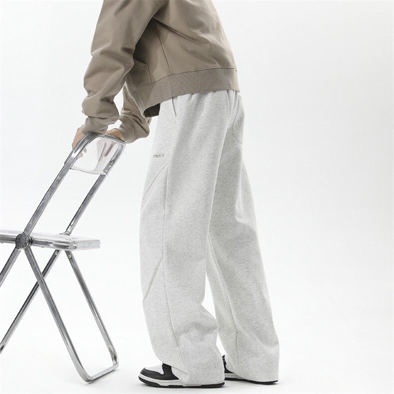 美式加绒弯刀卫裤男女秋冬加厚小众褶皱高级感裤子宽松垂感阔腿裤，男装休闲裤，电商D205