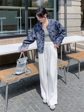 港风休闲减龄碎花牛仔短外套女春秋2025新款爆款高级感夹克巨好看，女装短外套，慧尚2-185