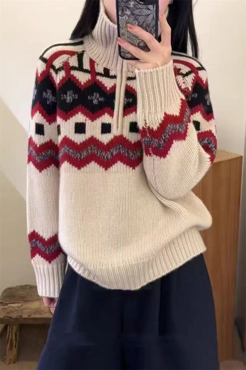 2025年秋季时尚百搭通勤简约休闲半拉链套头，女装羊绒衫，胜智羊绒