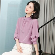 立领雪纺衬衫女长袖春季修身气质白色套头高贵优雅打底加绒上衣，女装衬衫，阿舍尔精品