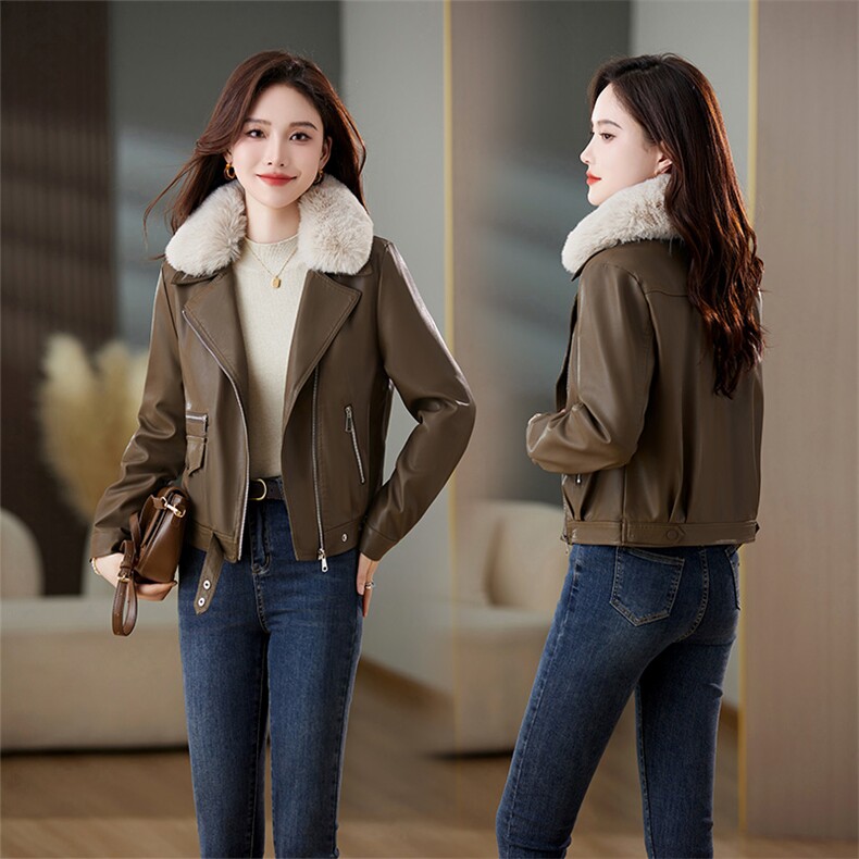 2023冬季女装新款大量现货时尚洋气加绒短款皮棉，女装皮衣，魅衣本色