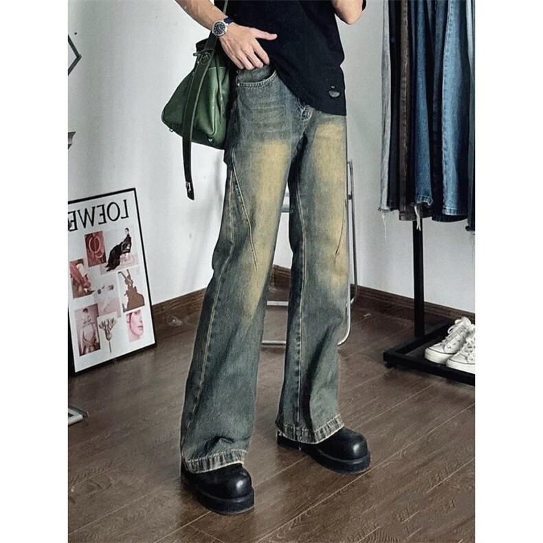 1506A/G7360/P42重磅复古微喇裤潮牌宽松直筒阔腿裤子图片