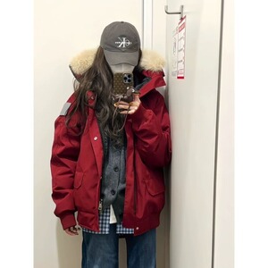 灰色女装毛领羽绒服中长款冬加厚工装派克服羽绒外套现货款图片