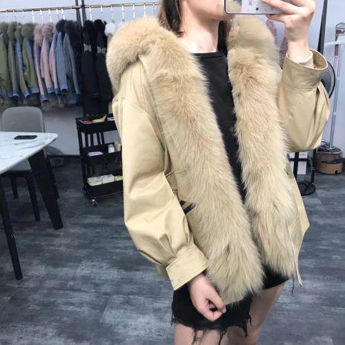 ZHG8108韩版百搭织带真狐狸毛领内胆可拆卸獭兔毛皮草派克,女装皮草,L·H·X