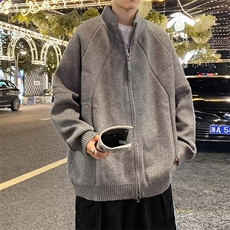 轻熟男士立领韩系双拉链针织毛衣外套秋冬季简约立领开衫MY125p55，男装针织衫/毛衣，电商D315