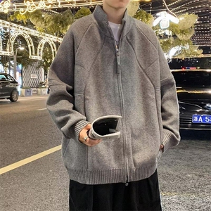 轻熟男士立领韩系双拉链针织毛衣外套秋冬季简约立领开衫MY125p55图片