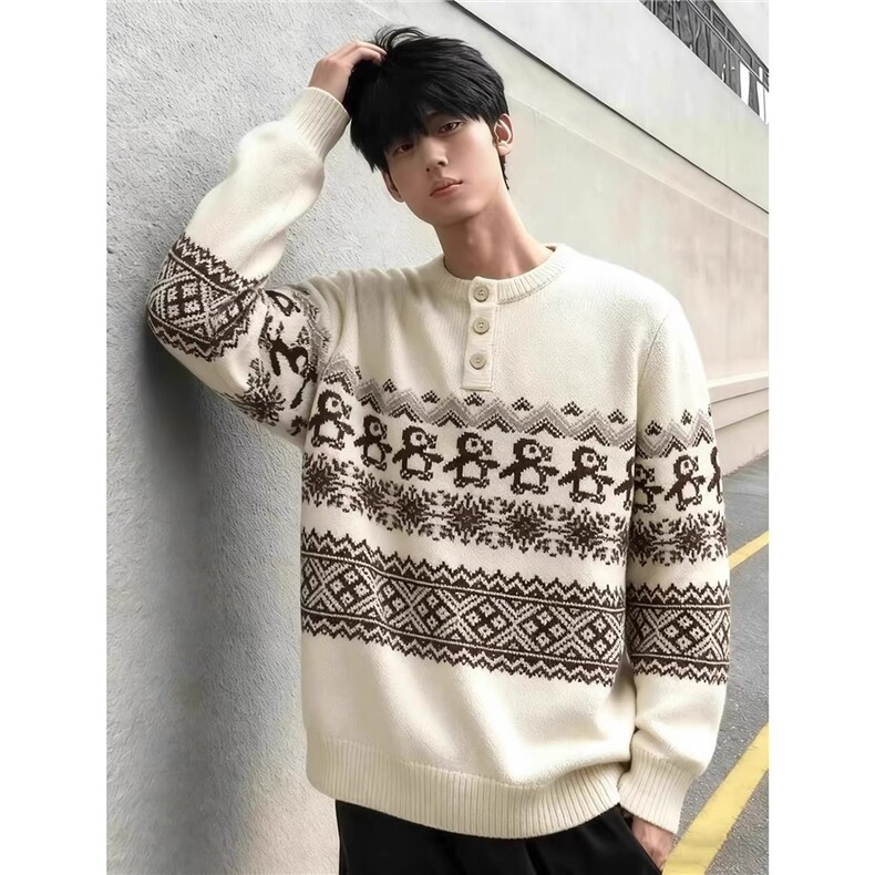 现货cleanfit圣诞企鹅费尔岛花纹毛衣男9584/P65,男装针织衫/毛衣,星座205-3