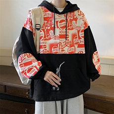 特P50高品质纯棉2026春秋冬拼接复古连帽卫衣男潮流上衣XW221，男装卫衣，电商B370