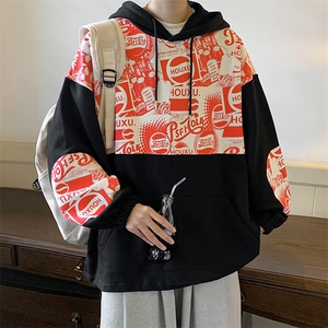 特P50 高品质纯棉2026春秋冬拼接复古连帽卫衣男潮流上衣XW221图片