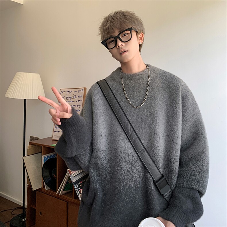 冬季新款D5588-TP5078韩版高级感休闲宽松渐变仿貂毛针织衫,男装针织衫/毛衣,电商A102