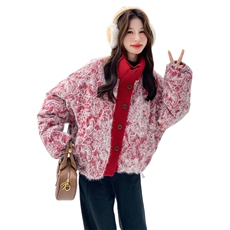 红色独特超好看提花羽绒服女2025冬季小个子减龄保暖90白鸭绒外套，女装羽绒服，2C176
