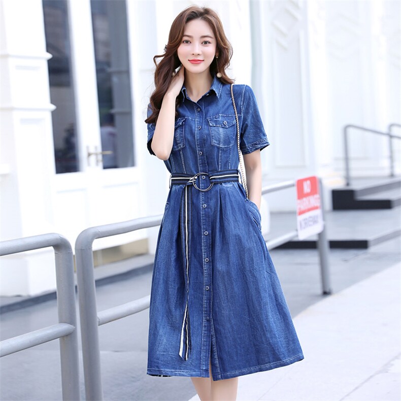 2021年夏季件POLO领纯色连衣裙中长款短袖绑带口袋拼接,女装连衣裙,安之芮娜