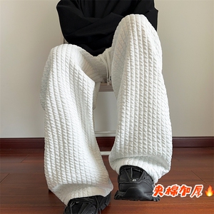 泡泡格加棉加厚裤子男冬季户外保暖宽松直筒拖地oversize休闲长裤图片