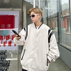 港风街头麂皮绒棒球服外套男秋冬季夹克休闲撞色上衣1345-P60，男装夹克，星座910-5