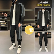 现货-秋冬休闲运动套装男新款棒球领开衫款运动潮男套装D02P70，男装套装，电商B226-2（原B217-2）