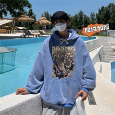 新款秋冬港风宽松连帽套头卫衣X5663-常规P70控88-加绒P80控98，男装卫衣，电商A061-1