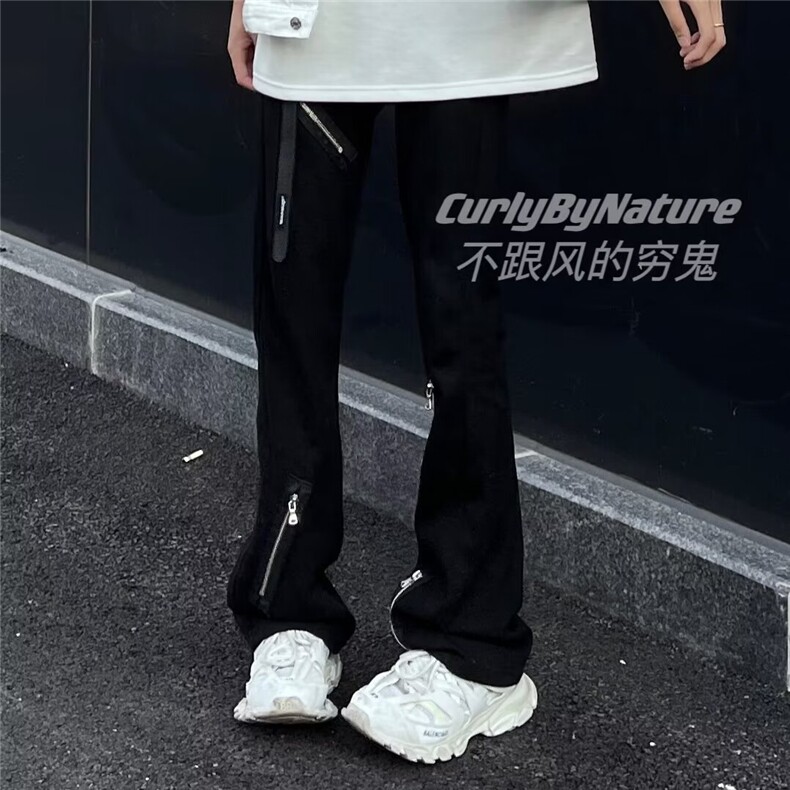 美式高街Vibe风拉链牛仔裤ins潮牌喇叭裤加绒阔腿裤K6087-P48网图,男装牛仔裤,电商B245