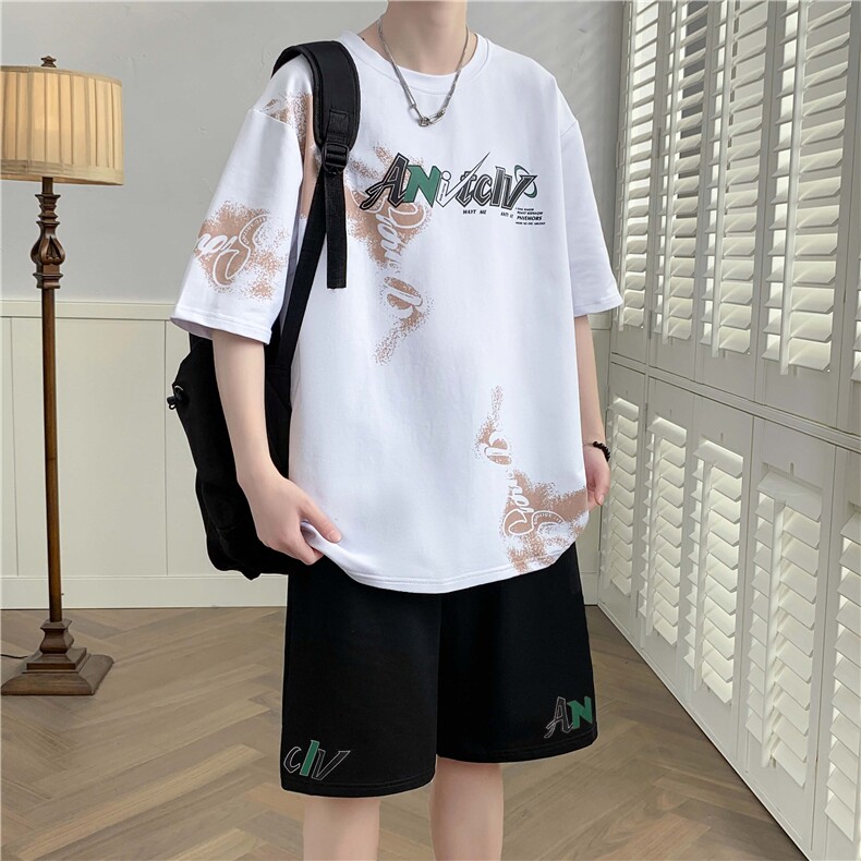 主推-青少年纯棉休闲字母创意运动套装男TZ555控88（S到5XL）图片