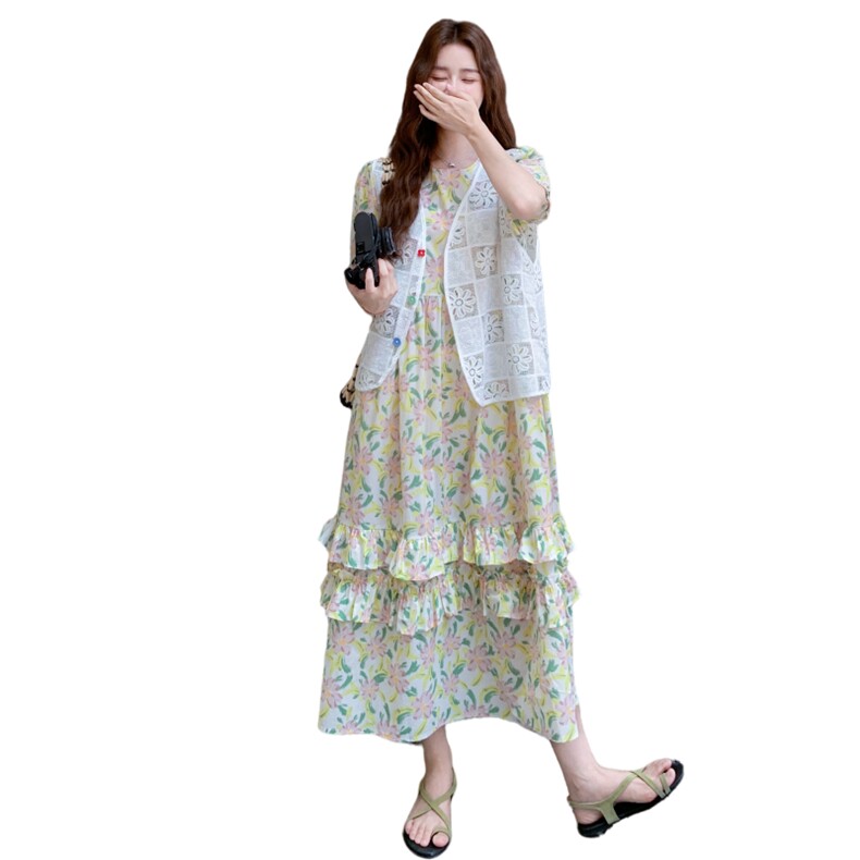 蕾丝马甲碎花连衣裙女夏2025新款法式浪漫温柔度假风两件套爆款,女装套装/套裙,2C375