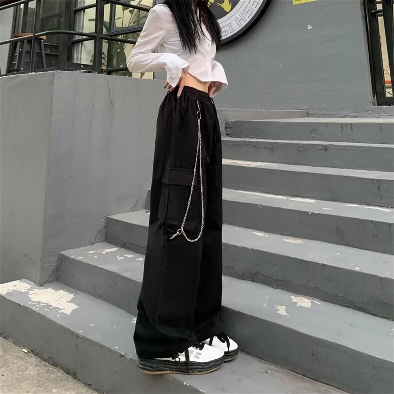 垂感拖地工装裤女高腰显瘦直筒阔腿裤高街hiphop裤子潮CK103-P50图片